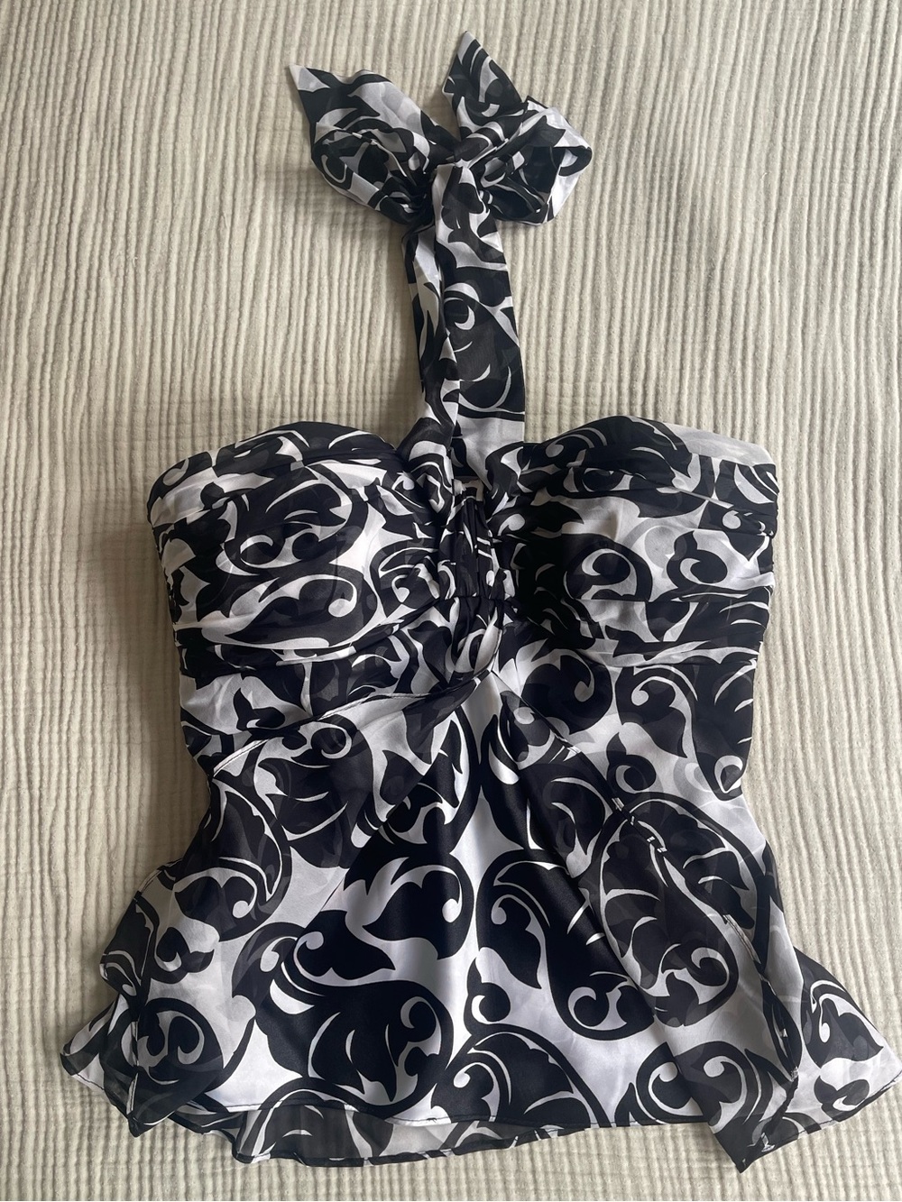 Early 2000s Vintage Silk Halter Top with the dreamiest monochrome swirl print